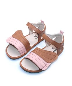 sandalias barefoot niños marron y rosa